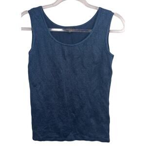 Lafayette 148 Knit Top Women Blue Small Linen Cotton Quiet Luxury Minimalist